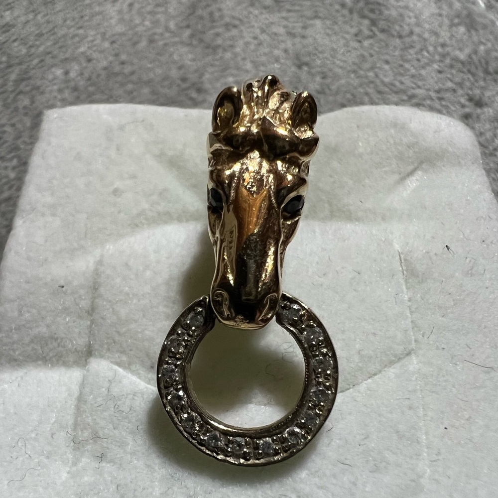 14k Diamond and sapphire horse head pendant